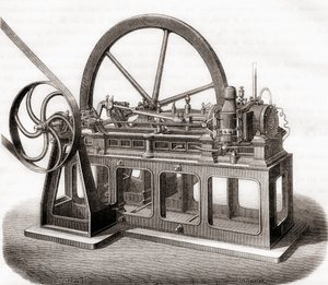 Un moteur à gaz du 19e siècle, extrait de Les Merveilles de la Science, publié c.1870